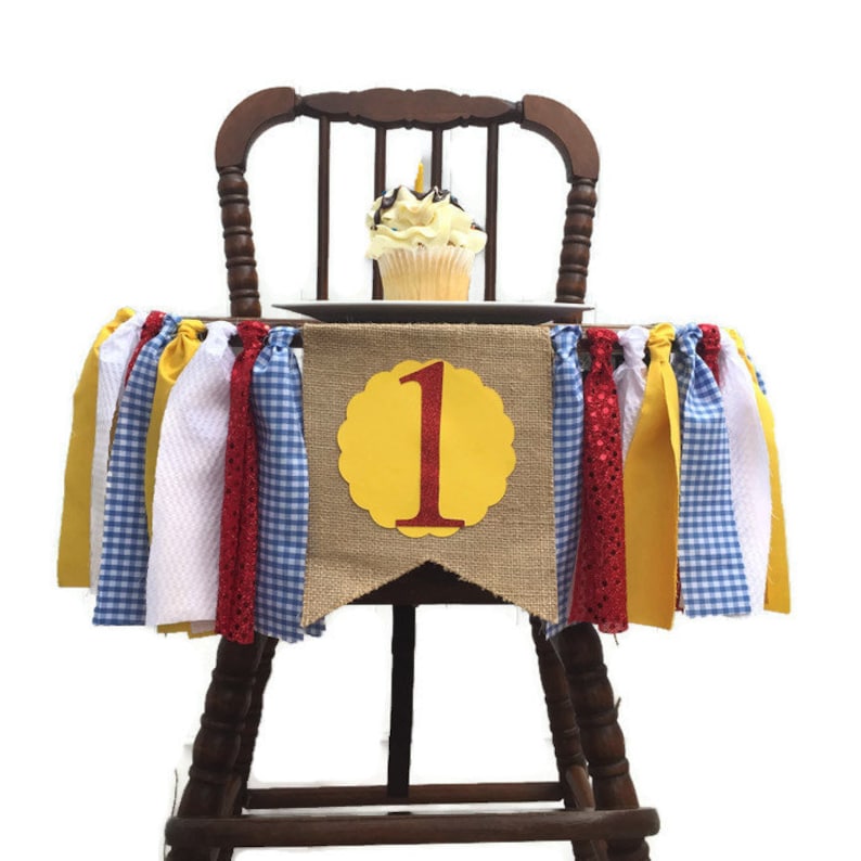 WIZARD OF OZ Fabric Highchair Banner 1st Birthday High Chair Dorothy Party Photo Prop Smash Cake Bunting Banner and Flag Wizard Party