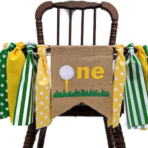 GOLF Fabric Highchair Banner, Master&#39;s Party, 1st Birthday High Chair Golf Party  Photo Prop Smash Cake Masters Golf Party and Flag