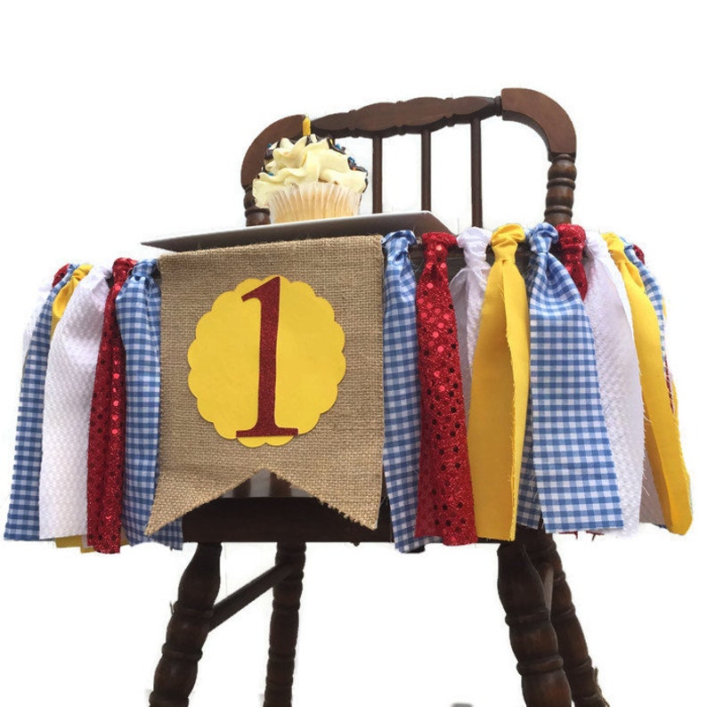 WIZARD OF OZ Fabric Highchair Banner 1st Birthday High Chair Dorothy Party Photo Prop Smash Cake Bunting Banner and Flag Wizard Party