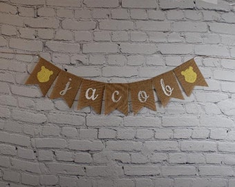Custom Name Banner, Personalized Banner, Boys Room Decoration, Hand Painted Burlap Flag Banner, Baby Shower Banner, Winnie Banner