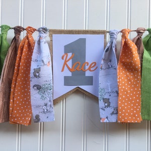 Woodland Birthday Highchair Banner, Woodland Garland, Woodland Decor, First Birthday, Smash Cake, Photo Prop, Woodland Animals