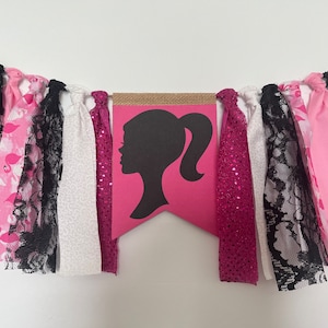 Pink and Black Fabric Highchair Banner, Pink and Black  Birthday, High Chair Party,  Photo Prop,   Party Decor,  Smash Cake