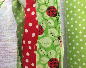 SAMPLE SALE - Red Green and White, Scrappy Banner, Ladybug Garland, Ladybug Party, Summer Party, Highchair banner, smash cake