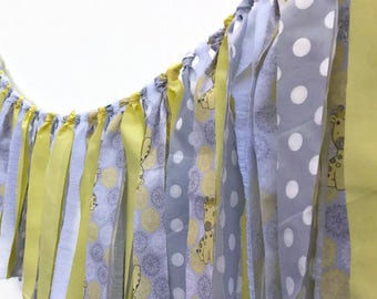 SAMPLE SALE - Ready to Ship, Dove Grey,  Soft Yellow, Nursery Decor, Scrappy Banner, Baby Shower, Fabric Garland, Highchair Banner,