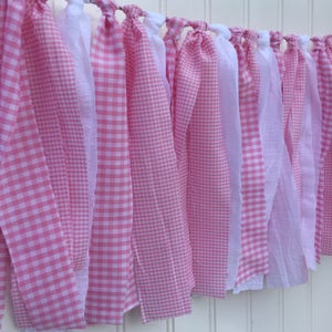 Pink and White Banner, Gingham, Fabric Garland, Highchair Banner, Nursery Decor, Fabric Banner, Photo Prop, Girl Nursery, Communion, Baptism
