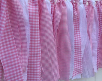 Pink and White Banner, Gingham, Fabric Garland, Highchair Banner, Nursery Decor, Fabric Banner, Photo Prop, Girl Nursery, Communion, Baptism