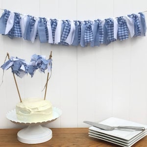 Mini Garland, Blue and White Gingham, Mini Banner, Wall Hanging, Nursery Decor, Baby Shower Decor, Highchair Decor, Mini Scrappy Banner