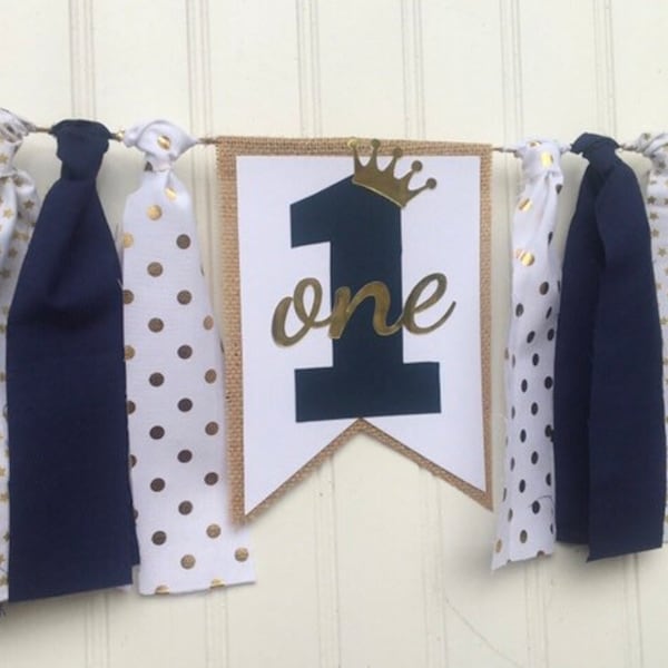 Prince Highchair Banner, Mr. Onederful High Chair Banner, Wild One First Birthday, Photo Prop, Party Decor, Smash Cake Decor, Navy and Gold