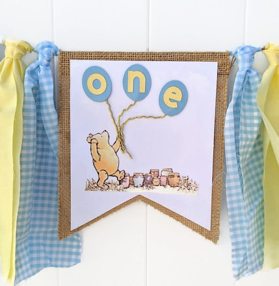 Blue Jefferson 1st Birthday ONE High Chair Banner for Boys Girls First Birthday Decorations Burlap Birthday Banner