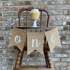 ONE Banner, First Birthday Banner, One Bunting, ONE Burlap Banner, One highchair Banner, Hand Painted