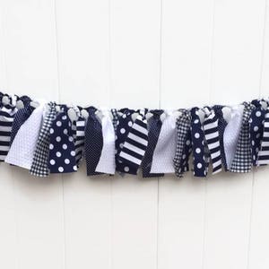 Mini Garland, Navy and White Ragtie Mini, Photo Prop, Mini Banner, Baby or Wedding Shower Decor, Highchair Decor, Mini Scrappy Banner image 3