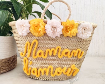 Personalized medium sized wicker basket with flowers, Great Mother's Day Gift