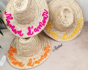 Sombrero de playa de paja cruda o para personalizar, Sombrero artesanal marroquí para hombre y mujer, Idea de regalo de boda