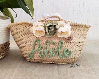 Small Moroccan Wicker Basket Personalized Peony Flowers, different color combinations available, Ideal Mother's Day Gift