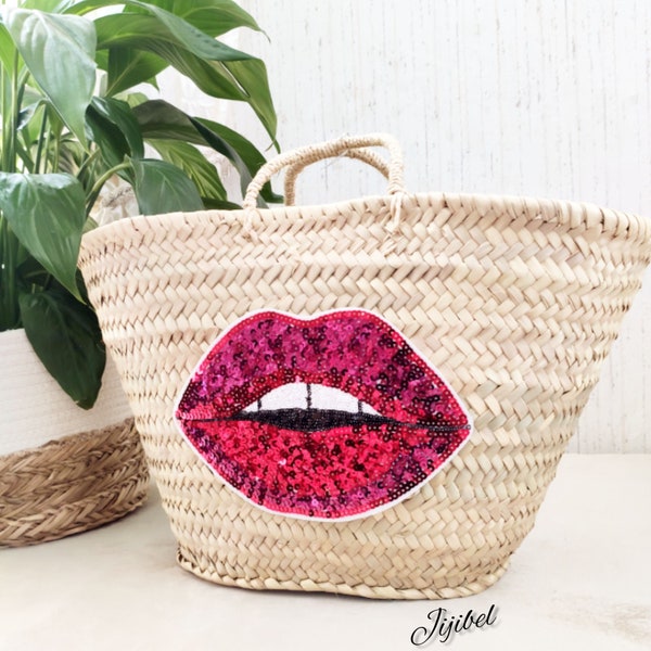 Panier moyen en osier personnalisé bouche en paillettes sequins