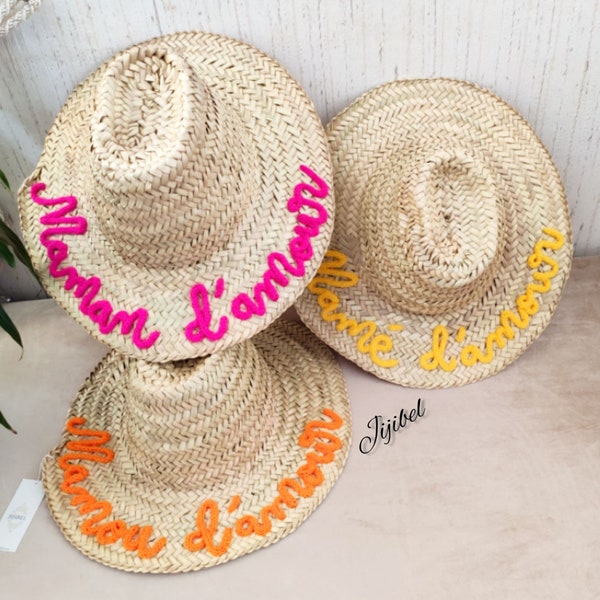 Chapeau de plage en paille brut ou à personnaliser, Chapeau Artisanal Marocain pour Homme et Femme, Idée Cadeau de Mariage