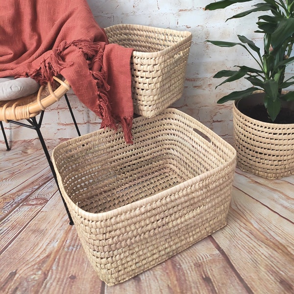 Grand panier de rangement en fibres naturelles pratique, fonctionnel et décoratif