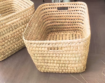 Large practical, functional and decorative natural fiber storage basket