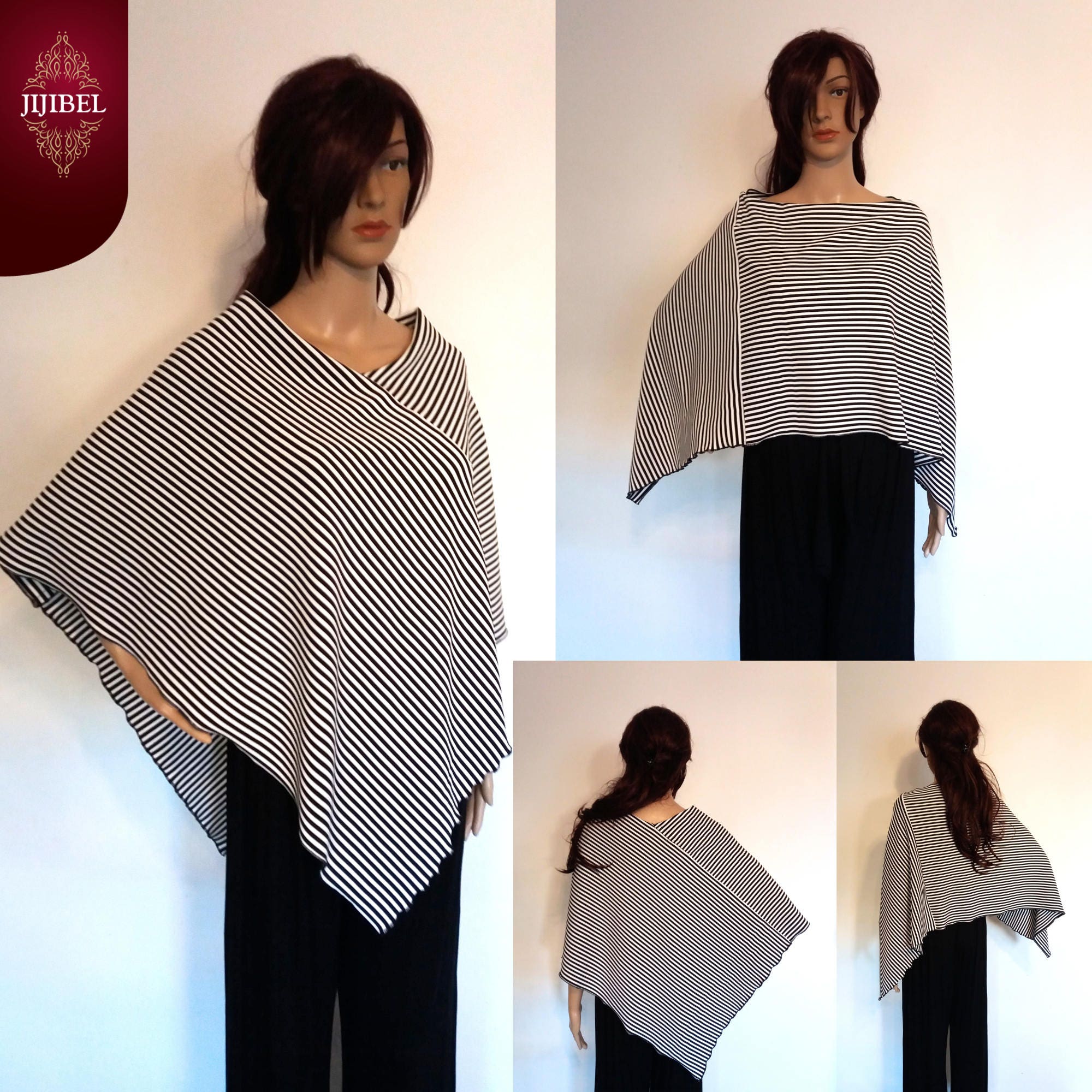 Chic and Trendy Striped Poncho Black White Heat Shoulders Half | Etsy