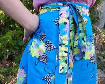 Blue silk wrap skirt casual cottagecore