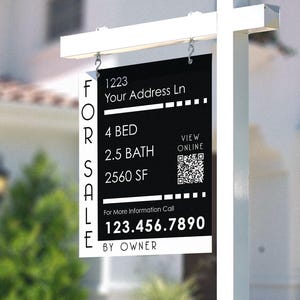 Real Estate Yard Sign in Plastic- For Sale By Owner -Custom Personalized