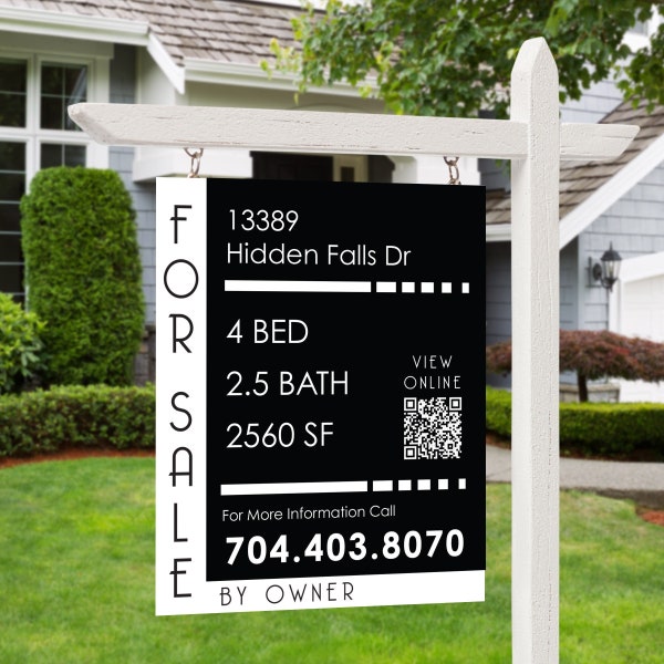 Real Estate Yard Sign in Plastic- For Sale By Owner -Custom Personalized