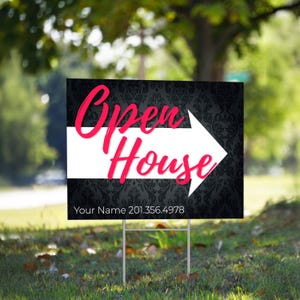 4-Pack Personalized Open House Directional Modern Yard Sign with Wire H Frames