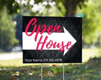 4-Pack Personalized Open House Directional Modern Yard Sign with Wire H Frames