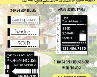 FOR SALE By Owner Real Estate Sign Package - Personalized Custom Yard signs, riders, open house and directionals