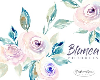 watercolor flowers clipart blue flowers blue roses spring etsy