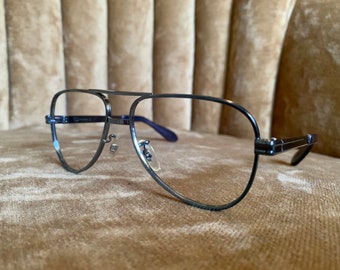 Vintage 80's Gunmetal Blue Aviator Kinderbril Monturen
