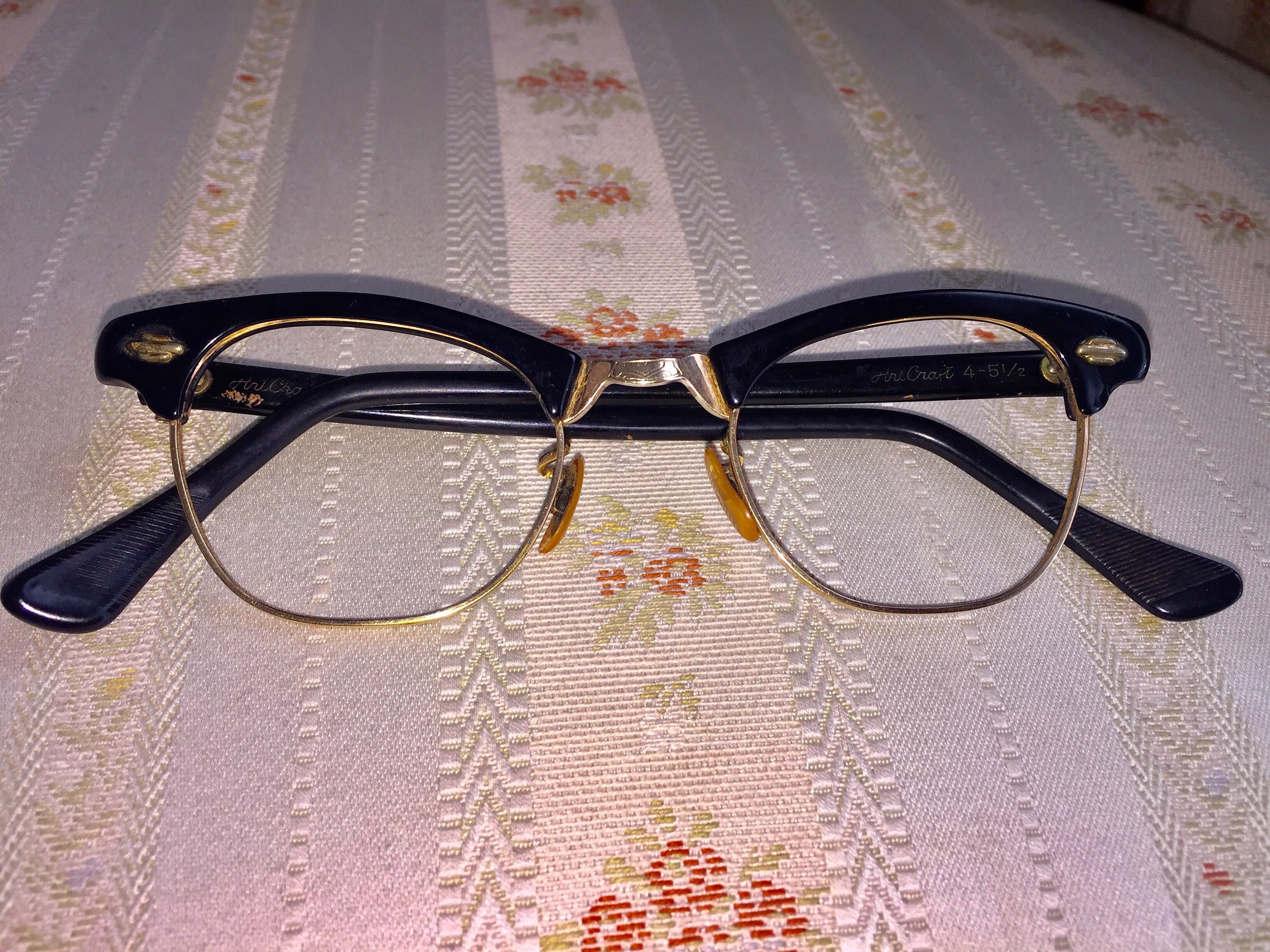 Vintage 50's American Artcraft Black and gold rimmed Cateye Glasses/Frames