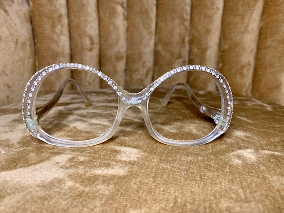 Vintage 70’s Revue Clear Round Rhinestone Glasses/