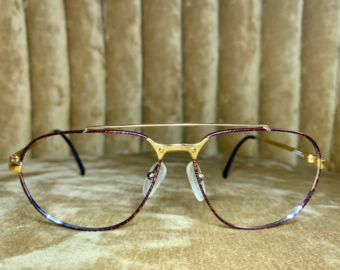 Vintage 80’s Carrera Zebra Print & Gold Aviator Glasses Frames