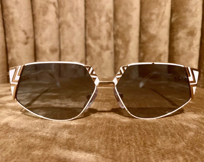 Vintage 80’s NOS Cazal Gold & White Geometric Pattern Sunglasses