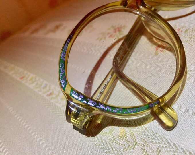 Vintage 80's NOS Optyl Terri Brogan Amber Blue Glasses Frames
