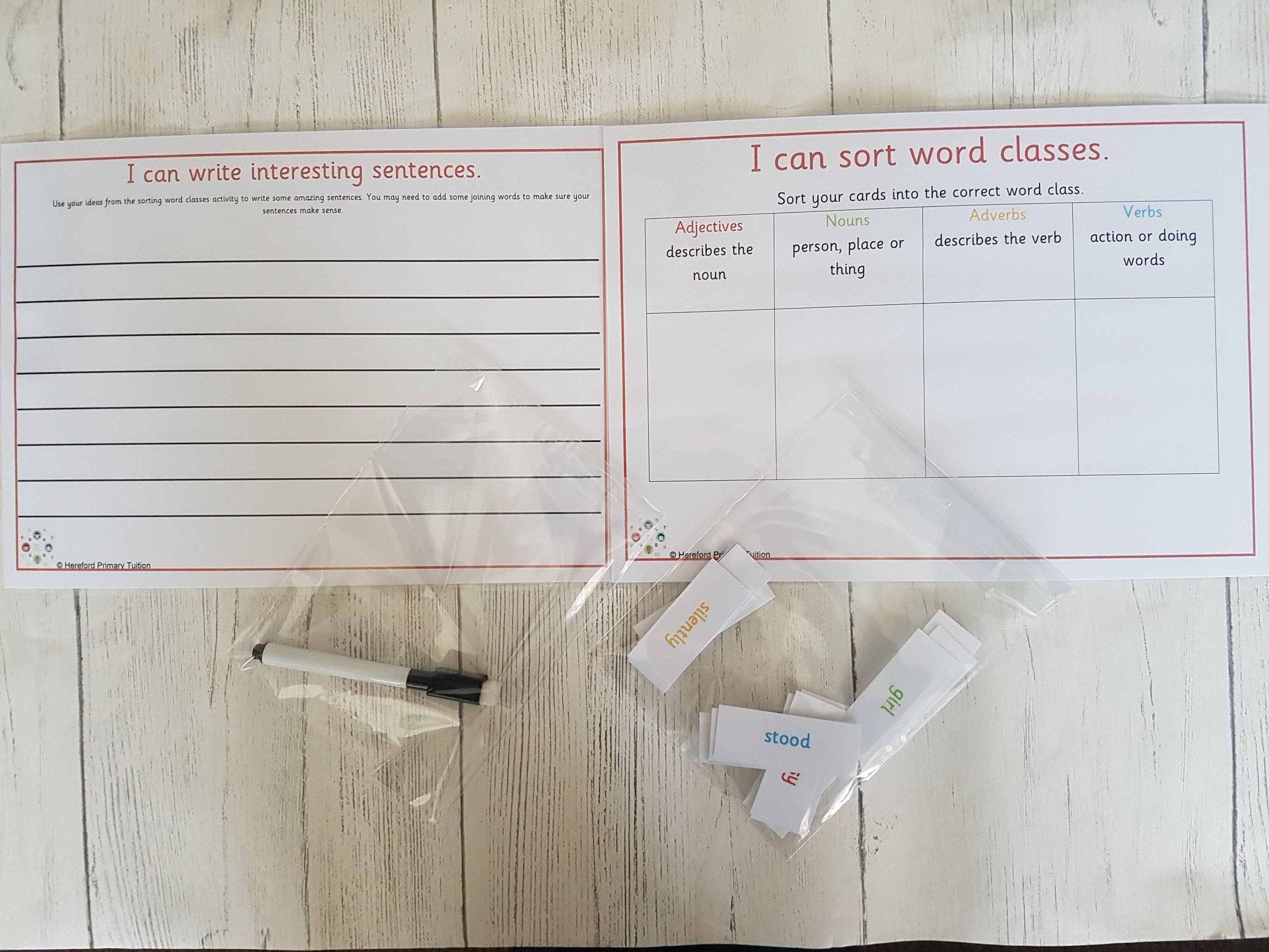 writing sentences word classes adjectives nouns verbs etsy