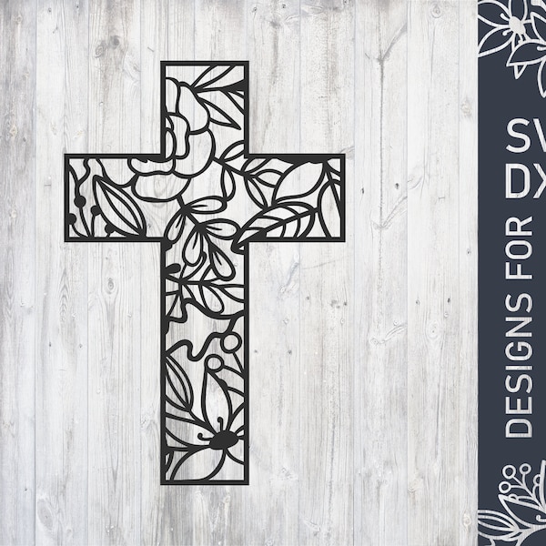 Floral Easter Cross Svg File, Easter Dxf File, Easter Vector, Easter Cut File, Cutting File For Cricut, Digital Download