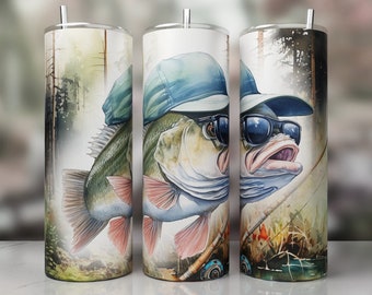 Funny Fishing Tumbler Wrap Sublimation PNG, Bass Fish Sublimation Tumbler, Design For Dad, Digital Download