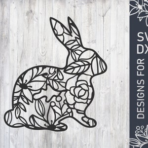 Floral Easter Bunny Svg File, Bunny Dxf File, Easter Vector, Easter Cut File, Bunny Cutting File For Cricut, Digital Download