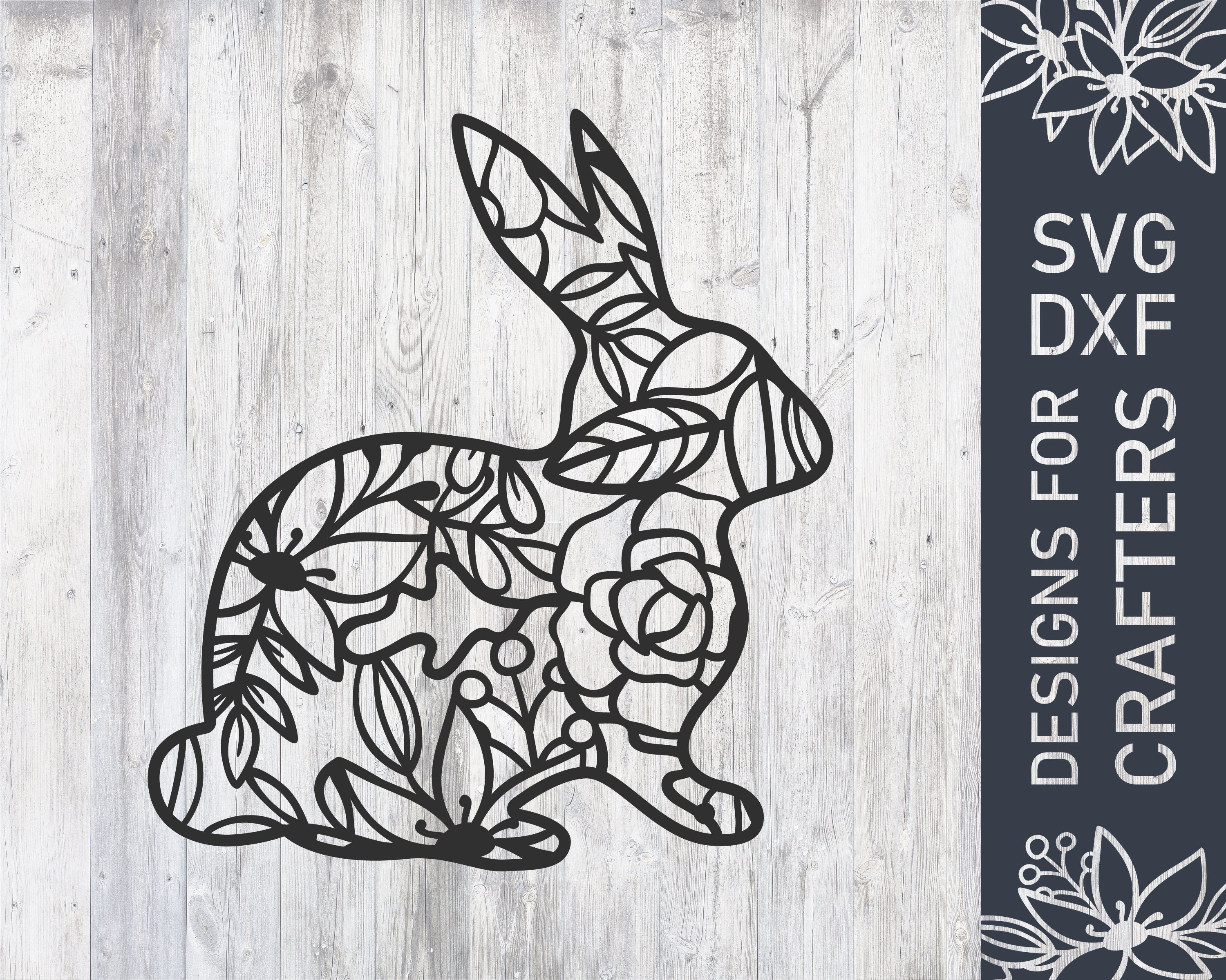 Floral Easter Bunny Svg File, Bunny Dxf File, Easter Vector, Easter Cut ...