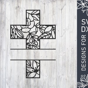 Floral Easter Cross Svg File, Easter Monogram Dxf File, Easter Vector, Easter Cut File, Cutting File For Cricut, Digital Download