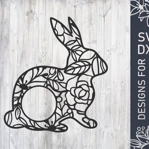 Floral Easter Bunny Monogram Svg File, Bunny Dxf File, Easter Vector, Easter Cut File, Bunny Cutting File For Cricut, Digital Download