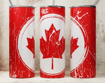 Canadian Flag Tumbler Wrap, Canadá PNG, Diseños de sublimación de vaso delgado de 20 oz para vaso recto / cónico, descarga digital