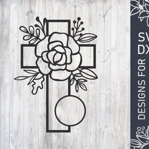 Floral Easter Cross Svg File, Easter Monogram Dxf File, Easter Vector, Easter Cut File, Cutting File For Cricut, Digital Download