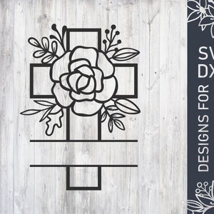 Floral Easter Cross Svg File, Easter Monogram Dxf File, Easter Vector, Easter Cut File, Cutting File For Cricut, Digital Download