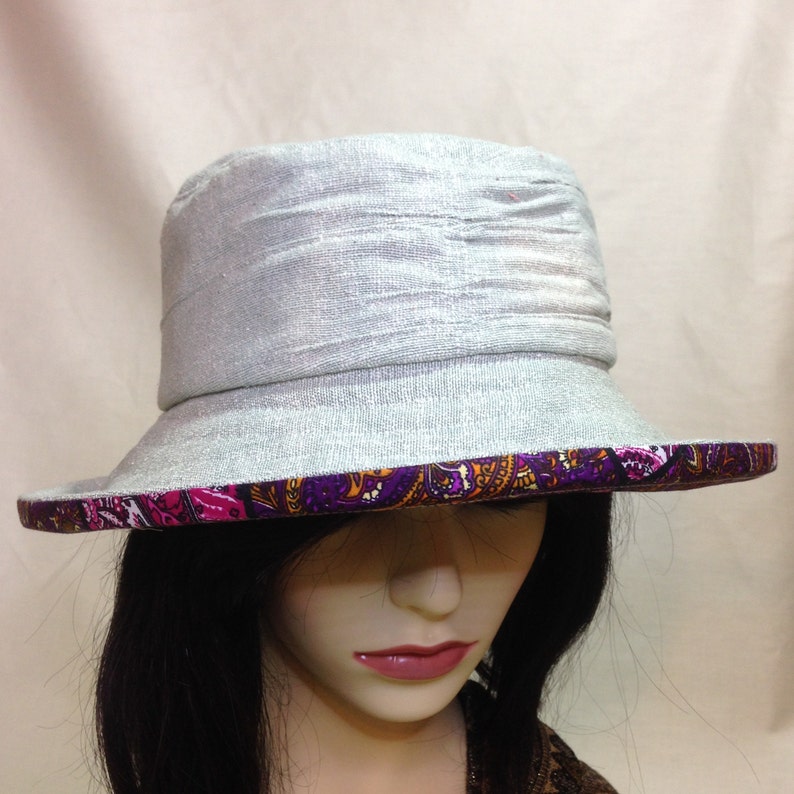 Pastel Green Silk Linen Rushed Hat With Purple Paisley Inner Etsy