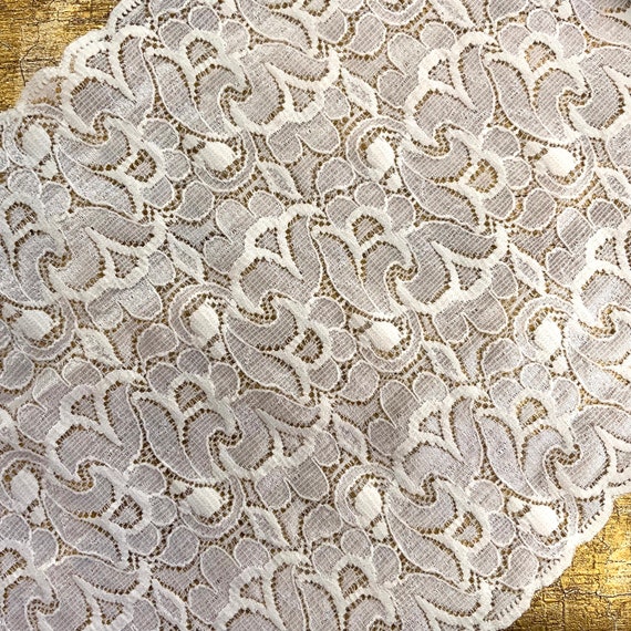 9” wide Vintage Lace Trim Stretch Galloon Embroidered Floral Scalloped Lace  by the Yard #1137