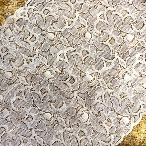 9” wide Vintage Lace Trim Stretch Galloon Embroidered Floral Scalloped Lace  by the Yard #1137