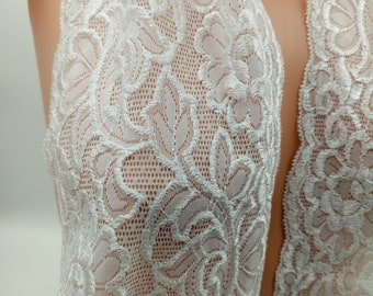 White Lace 6-1/4" wide Floral Embroidery Vintage Lace Trim for dresses, wedding, lingerie, headbands, sewing and decorating